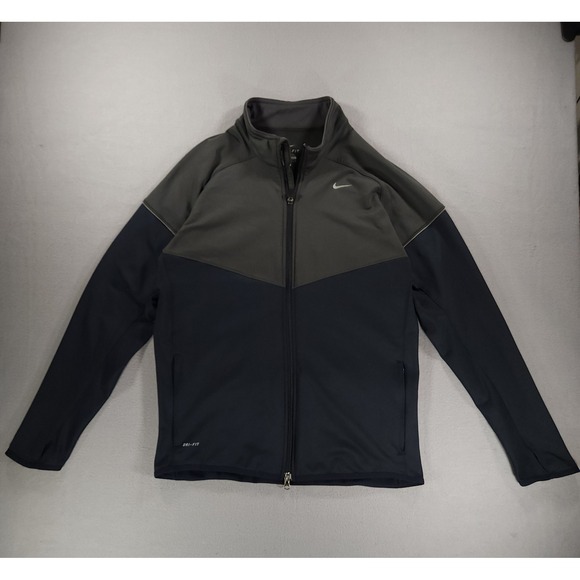Nike Dri-Fit Full Zip Track Running Jacket Grey/Navy Blue Mens L Athletic Gym - Picture 13 of 13